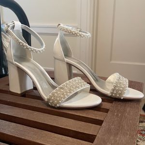 White ankle strap pearl bridal heels - never worn